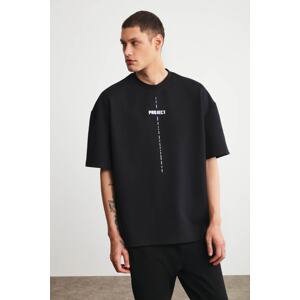 GRIMELANGE Project Men's Oversize Fit Black T-shirt with Thick Textured Fabri