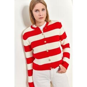 Bianco Lucci Women's Metal Buttons Thick Striped Knitwear Cardigan