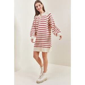 Bianco Lucci Women's Striped Buttoned Soft Knitwear Dress