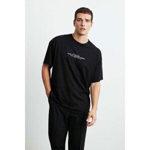 GRIMELANGE Frank Men's Oversize Fit 100% Cotton Thick Textured Printed Black T-shirt