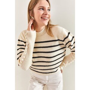 Bianco Lucci Women's Cufflinks Striped Knitwear Sweater