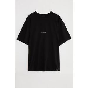 GRIMELANGE River Men's Oversize Fit Front Embroidered 100% Cotton Black T-shirt