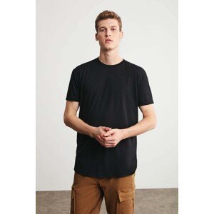 GRIMELANGE Oscar Men's Long Fit Black Flowy Fabric T-shirt