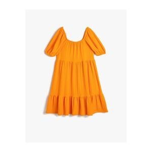 Koton Dress Midi Frilly Relaxed Fit Short Sleeve Square Neckline