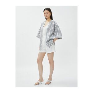 Koton Oversize Linen Kimono Short Sleeve with Pockets