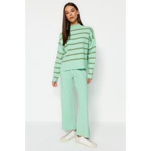 Trendyol Striped Knitwear Two Piece Set With Green Trousers