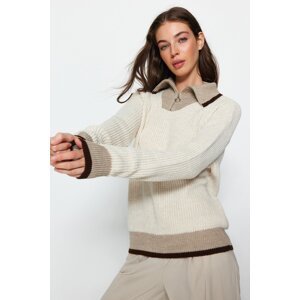Trendyol Mink Color Block Hooded Collar Knitwear Sweater