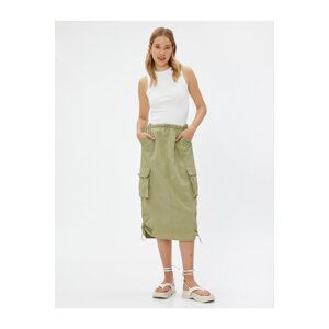 Koton Parachute Skirt Midi with Big Pocket Stopper Detail