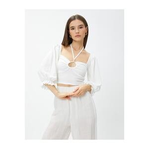 Koton Crop Blouse Gimped Balloon Sleeve Collar Detailed