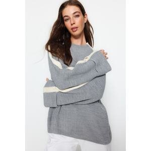 Trendyol Gray Wide Fit Sleeve Fold Knitwear Sweater