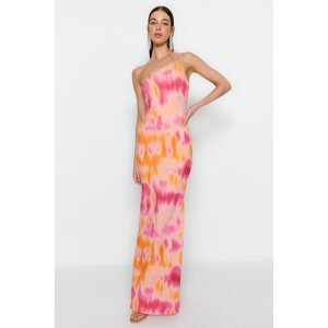 Trendyol Multi Color Gradient Patterned One-Shoulder Long Evening Evening Dress