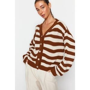 Trendyol Brown Wide Pattern Striped Knitwear Cardigan