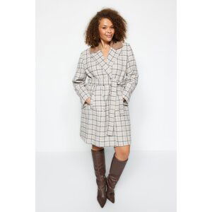 Trendyol Curve Beige Fur Collar Plaid Coat