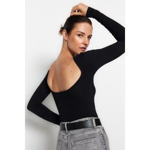 Trendyol Black Cotton Stretchy Decollete Fitted/Fitted Blouse