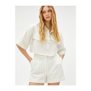 Koton Oversize Crop Shirt Pocket Detailed