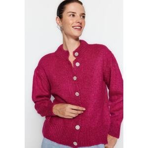 Trendyol Fuchsia Soft Textured Jewel Button Knitwear Cardigan