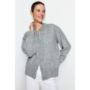 Trendyol Light Gray Soft Textured Knitwear Cardigan with Jewelry Buttons