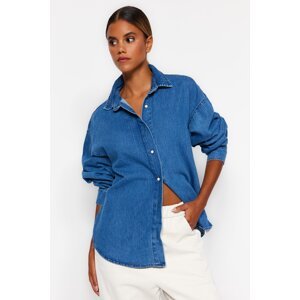 Trendyol Navy Blue Oversize Denim Shirt