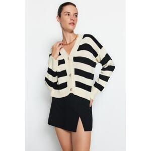 Trendyol Ecru V Neck Striped Knitwear Cardigan