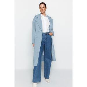 Trendyol Blue Oversize Wide Cut Long Wool Cachet Coat