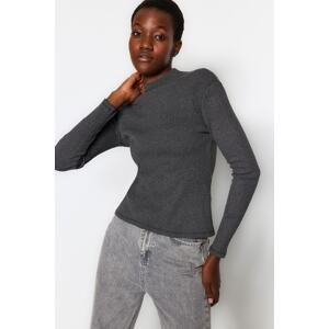 Trendyol Dark Anthracite Fitted/Situated High Neck Long Sleeve Ribbed Elastic Knitted Blouse