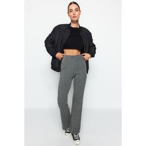 Trendyol Gray Self-patterned High Waist Flare/Spanish Leg Knitted Trousers