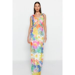 Trendyol Multi Color Straight Cut Ruffle Detailed Floral Woven Dress