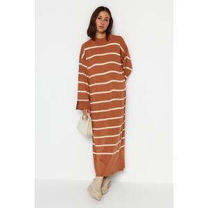 Trendyol Light Brown Striped Slit Detailed Knitwear Dress
