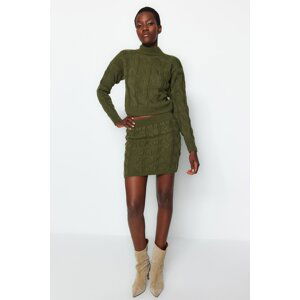 Trendyol Khaki Crop High Neck Knitwear Two Piece Set