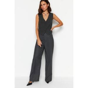 Trendyol Anthracite Wide Leg Ribbed Button Detailed Woven Trousers