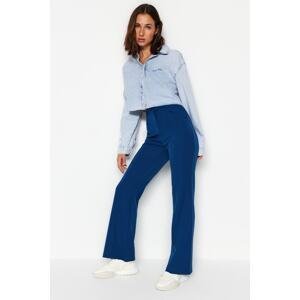Trendyol Navy Blue Flare Flare Leg Woven Ribbed Trousers