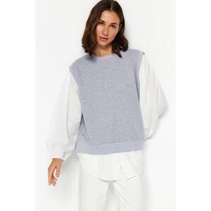 Trendyol Gray Melange Woven Fabric Detailed Knitted Tunic with Sleeves and Hem