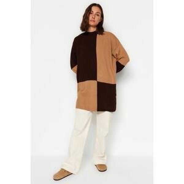 Trendyol Camel Brown Color Blocked Knitwear Sweater