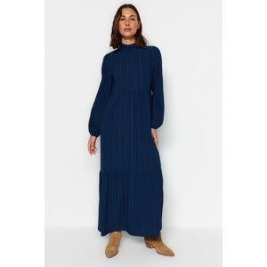 Trendyol Navy Blue High Neck Crinkle Wide Fit Woven Dress
