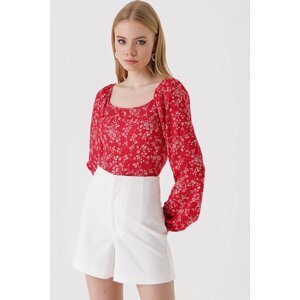 Bigdart 0465 Balloon Sleeve Knitted Blouse - Y.red