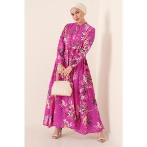 Bigdart 2144 K.Pink Patterned Judge Collar Dress
