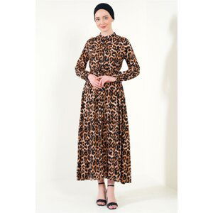 Bigdart Women's Beige Patterned Grand Collar Dress 2144