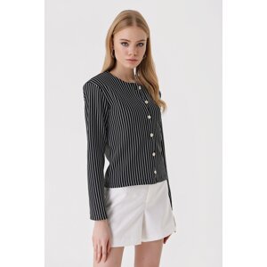 Bigdart 0681 Buttoned Striped Knitted Jacket - Black