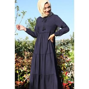 Bigdart Women's Navy Blue Collar Lace-up Hijab Dress