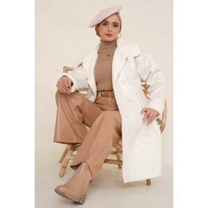 Bigdart 9102 Leather Long Coat with Faux Fur Inside - White
