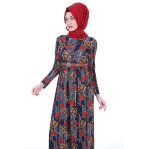 Bigdart 1639 Patterned Hijab Dress with Belted Waist