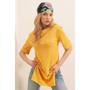 Bigdart 4123 Slit Oversize T-Shirt - Mustard