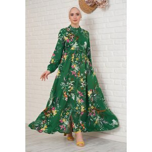 Bigdart 2144 Green Patterned Big Collar Hijab Dress