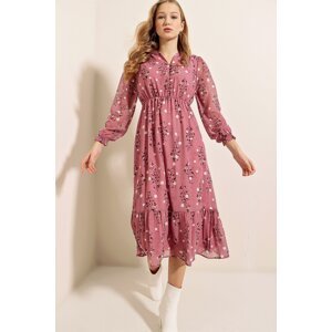 Bigdart 2137 Patterned Chiffon Dress - Pale Pink