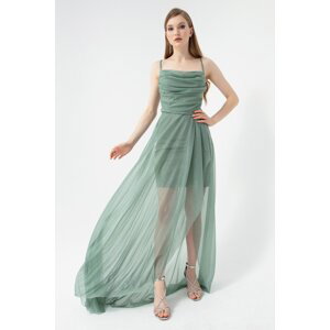 Lafaba Women's Mint Green Chest Draped Flounce Glitter Evening Dress
