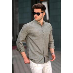 Madmext Men's Khaki Linen Straight Long Sleeve Shirt 5548