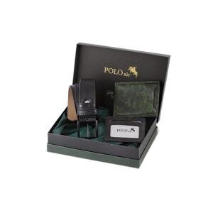 Polo Air Boxed Men's Sports Wallet Belt Card Holder Set Khaki Green