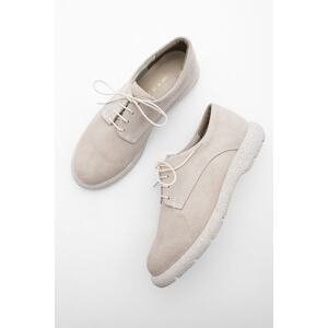 Marjin Women's Genuine Leather Oxford Shoes with Lace-Up Casual Shoes, Allen Allen Beige Suede.