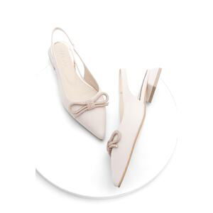 Marjin Women's Pointed Toe Open Back Flats with Bowknot and Buckle Parker Beige.