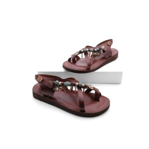 Marjin Women's Genuine Leather Accessories Eva Sole Flip-Flops Daily Sandals Devila Brown